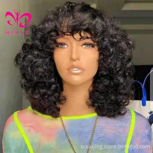 2021 Wholesales 12a Grade Funmi SDD Super Double Drawn Pixie Cut Short Wigs With Bang Human Hair Brazilian Rose Curl Fringe Wigs